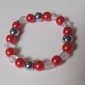 Elegant Red and Silver Beaded Bracelet